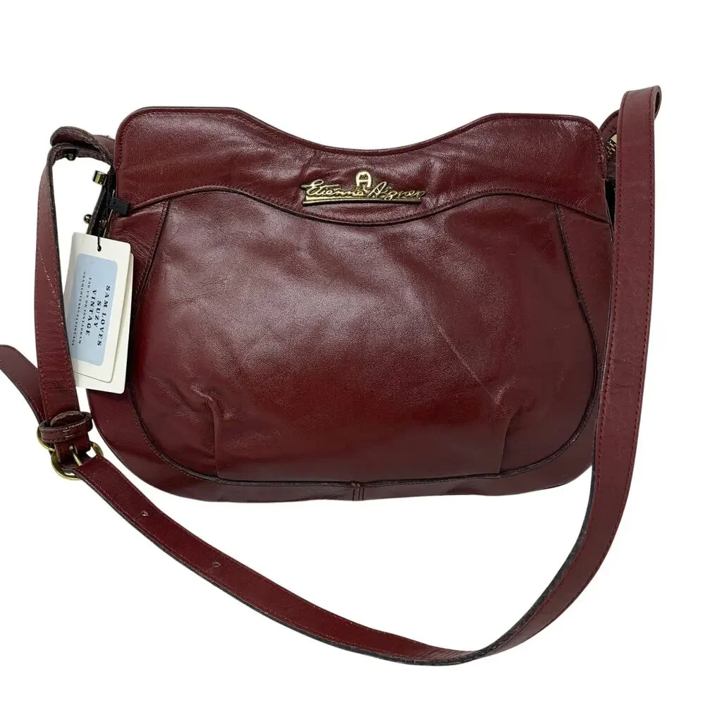 Vintage Etienne Aigner Burgundy Leather Crossbody Shoulder Bag Purse USA Classic